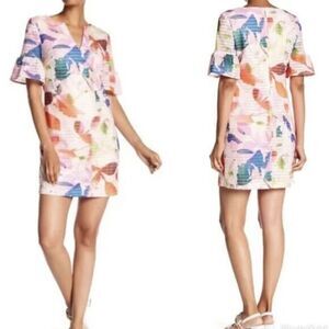Trina Turk Jacqueline Flutter Short Sleeve Dress Size 4 Pink Floral